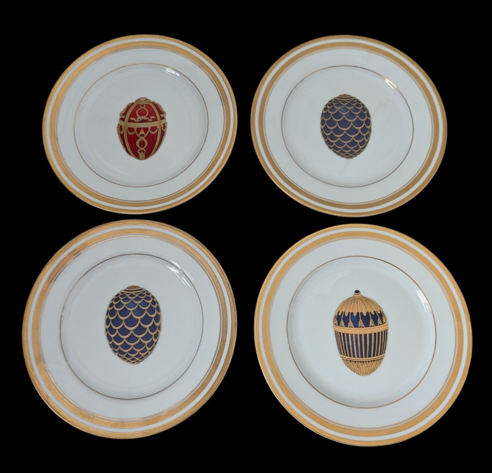 Faberge Imperial Egg Collection Salad Plates Set Of 4 Gold Trim Fine China Japan